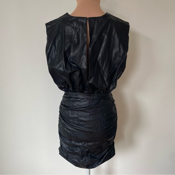 Amanda Uprichard Clifton Black Faux Leather Ruched Keyhole Back Mini Dress EUC S - Picture 6 of 10
